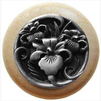 Notting Hill NHW-728N-AP River Iris Wood Knob in Antique Pewter/Natural wood finish