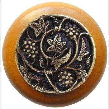 Notting Hill NHW-729M-AB Grapevines Wood Knob in Antique Brass/Maple wood finish