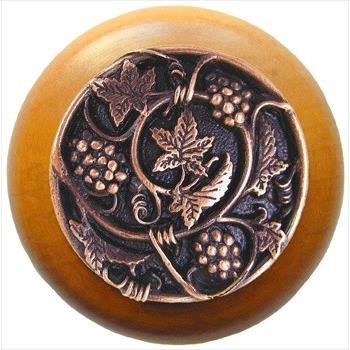 Notting Hill NHW-729M-AC Grapevines Wood Knob in Antique Copper/Maple wood finish