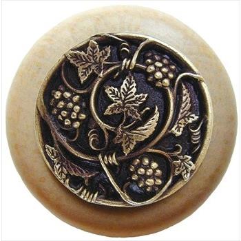 Notting Hill NHW-729N-AB Grapevines Wood Knob in Antique Brass/Natural wood finish