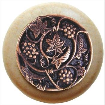 Notting Hill NHW-729N-AC Grapevines Wood Knob in Antique Copper/Natural wood finish