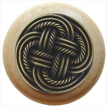 Notting Hill NHW-739N-AB Classic Weave Wood Knob in Antique Brass/Natural wood finish