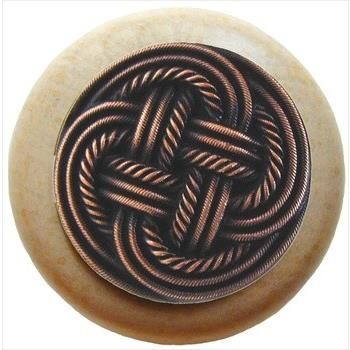 Notting Hill NHW-739N-AC Classic Weave Wood Knob in Antique Copper/Natural wood finish