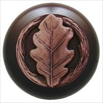 Notting Hill NHW-744W-AC Oak Leaf Wood Knob in Antique Copper/Dark Walnut wood finish