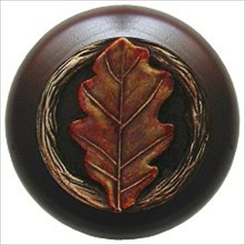 Notting Hill NHW-744W-BHT Oak Leaf Wood Knob in Hand-tinted Antique Brass/Dark Walnut wood finish