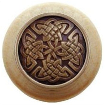 Notting Hill NHW-757N-AB Celtic Isles Wood Knob in Antique Brass/Natural wood finish