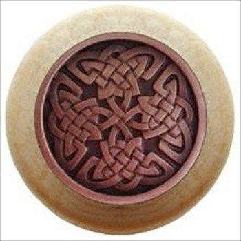 Notting Hill NHW-757N-AC Celtic Isles Wood Knob in Antique Copper/Natural wood finish
