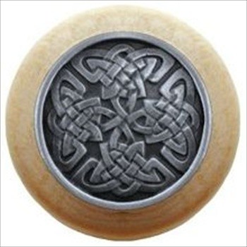 Notting Hill NHW-757N-AP Celtic Isles Wood Knob in Antique Pewter/Natural wood finish