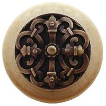 Notting Hill NHW-776N-AB Chateau Wood Knob in Antique Brass/Natural wood finish