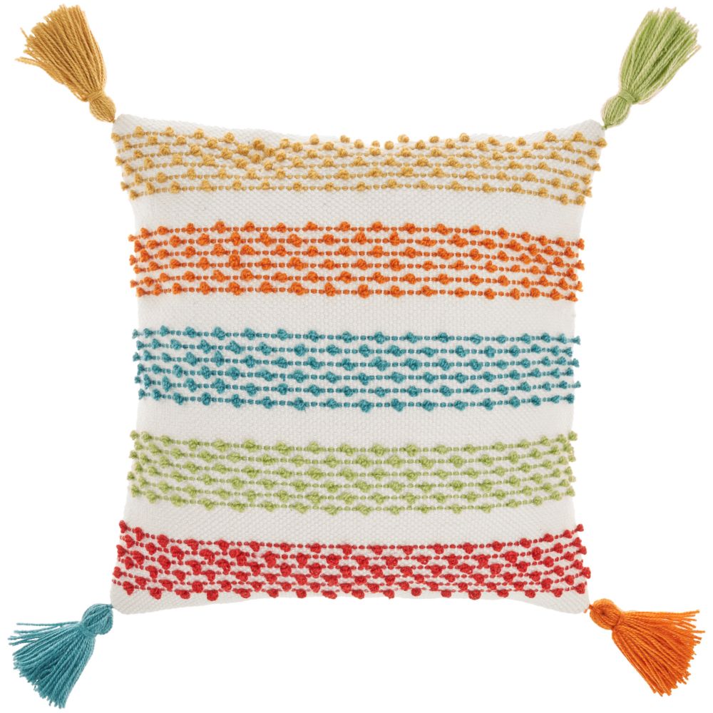 Nourison VJ062 Outdoor Pillows Woven Loop Stripes Multicolor Throw Pillows