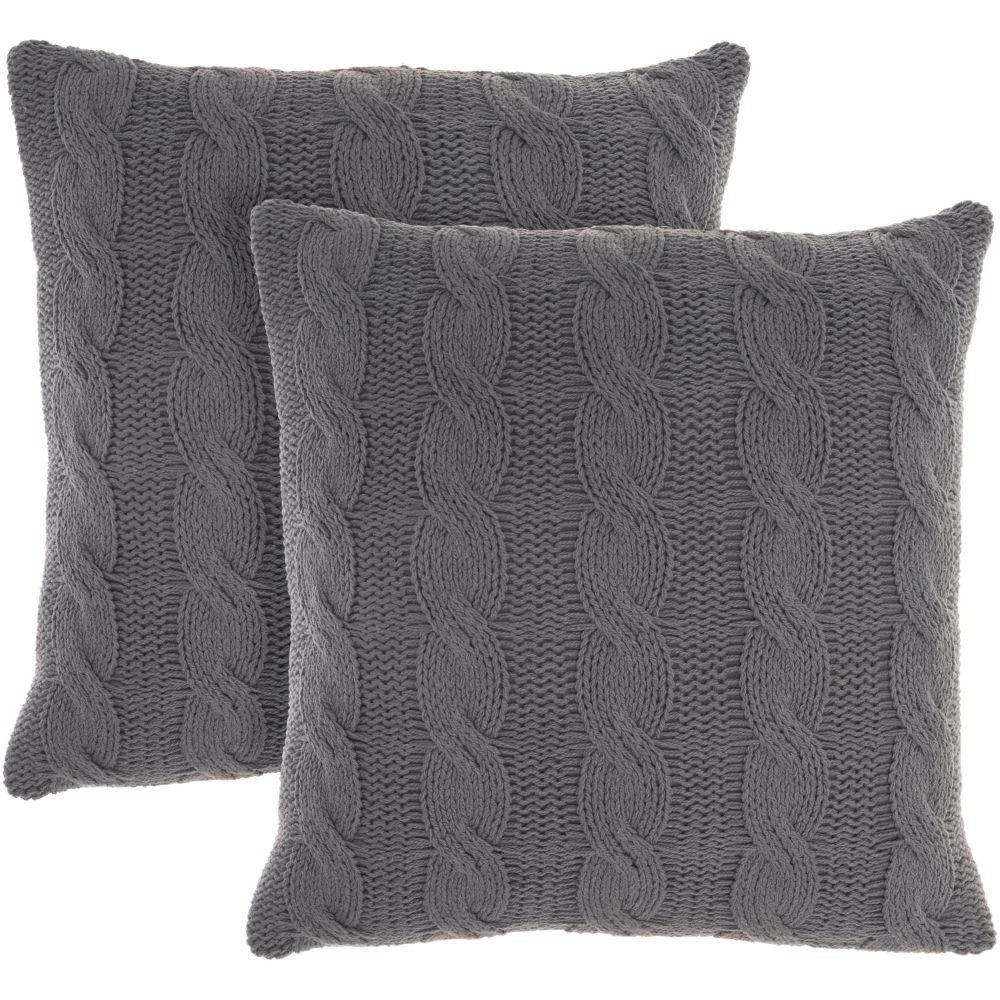 Nourison RC586 Life Styles Cotton Knitted 2Pack Charcoal Throw Pillows