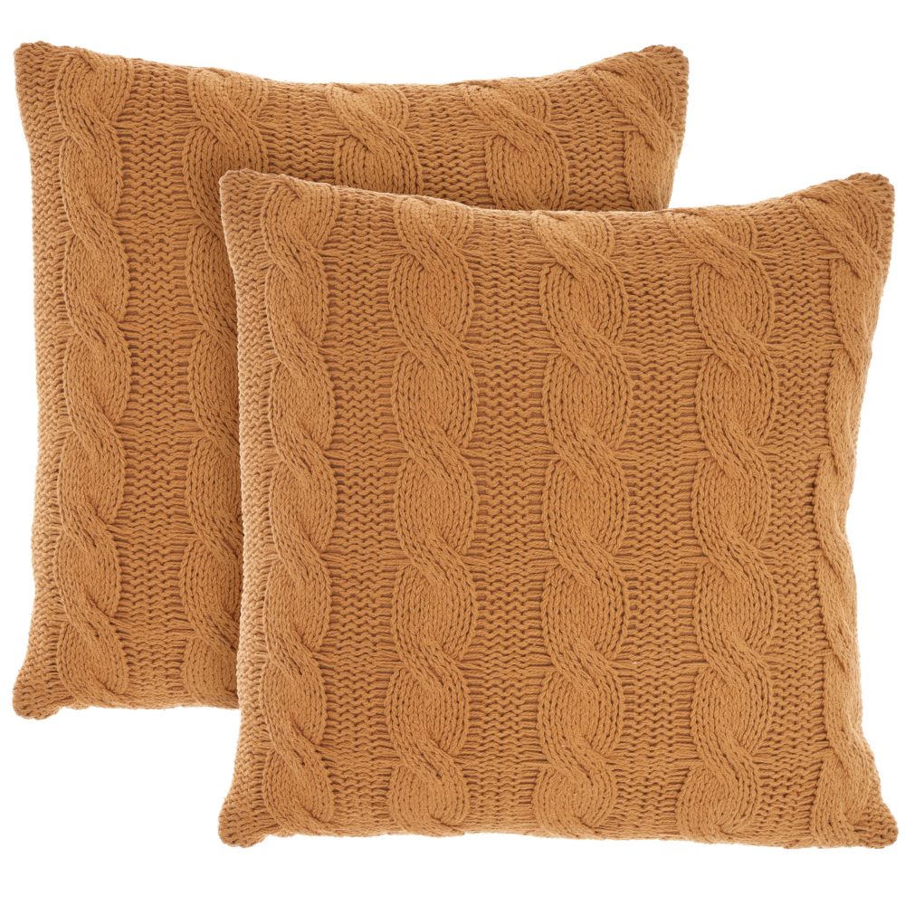 Nourison RC586 Life Styles Cotton Knitted 2Pack Gold Throw Pillows