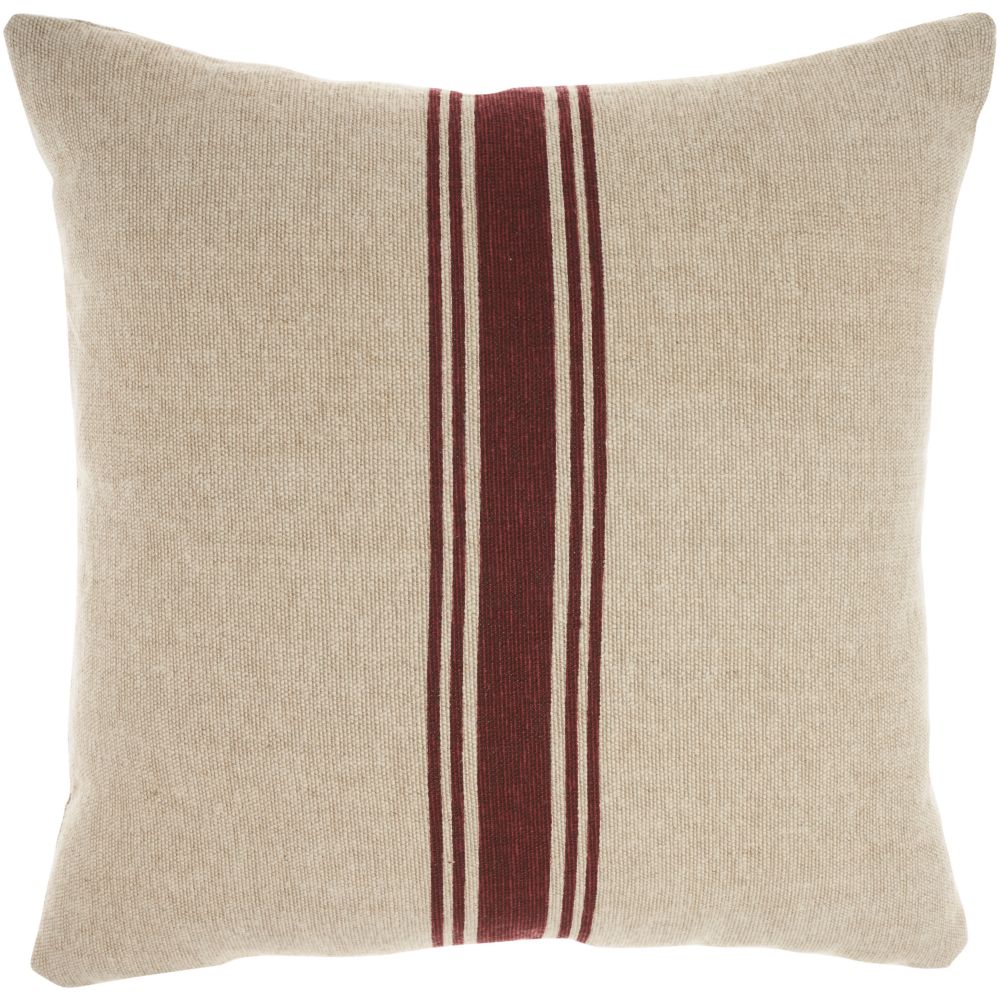 Nourison VJ241 Life Styles Linen Stripe Maroon Natural Throw Pillows