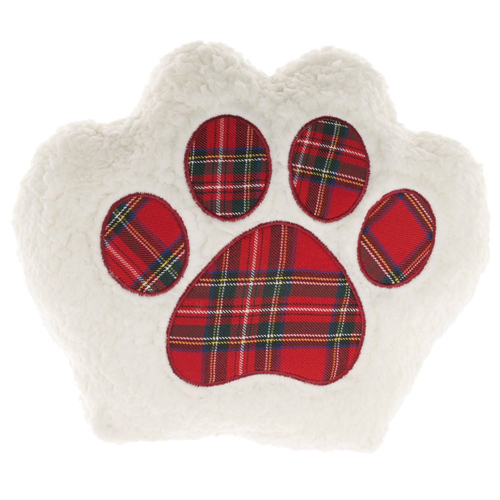 Nourison 0798019004705 Holiday Pillows Sherpa Plaid Paw Ivory Throw Pillows