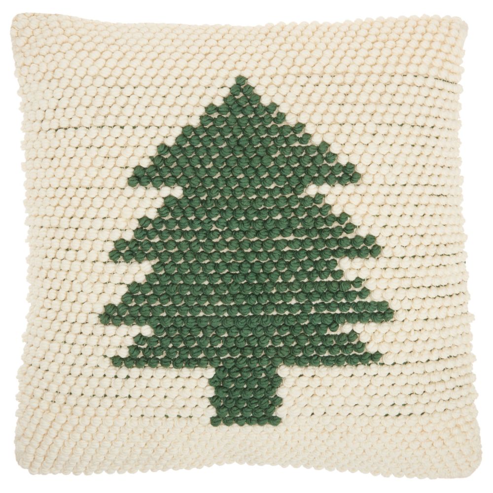 Nourison DC569 Holiday Pillows Xmas Tree Loops Green Ivory Throw Pillows