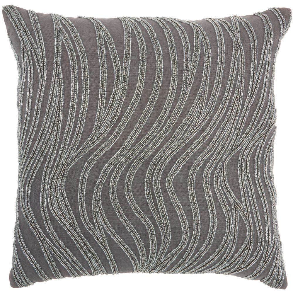 Nourison E1569 Luminescence Beaded Waves Grey Throw Pillows