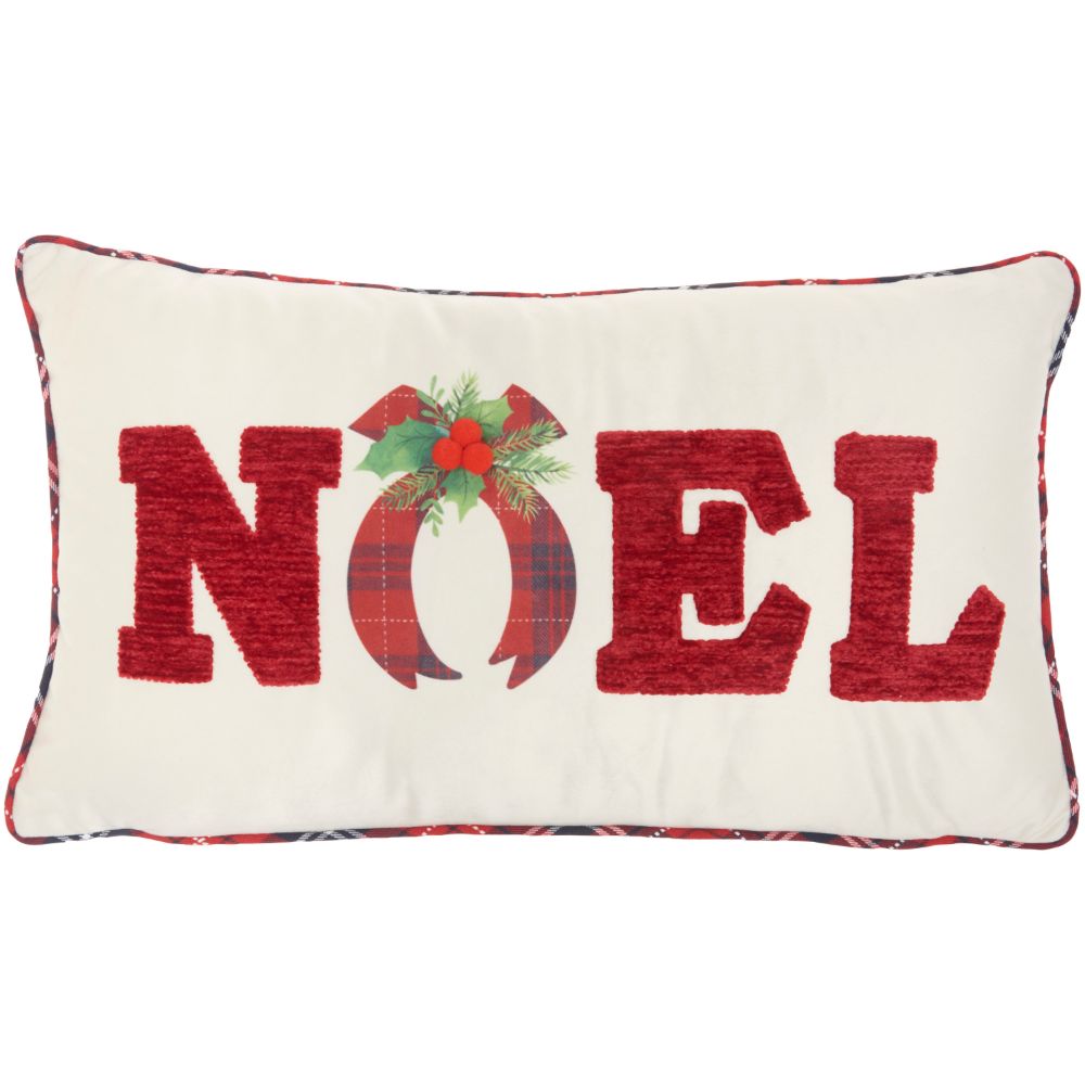 Nourison L1900 Holiday Pillows Chenille Noel Red Throw Pillows