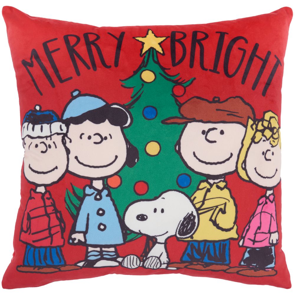 Nourison QY997 Peanuts Pillows Lt Up Merry Bright Red Throw Pillows