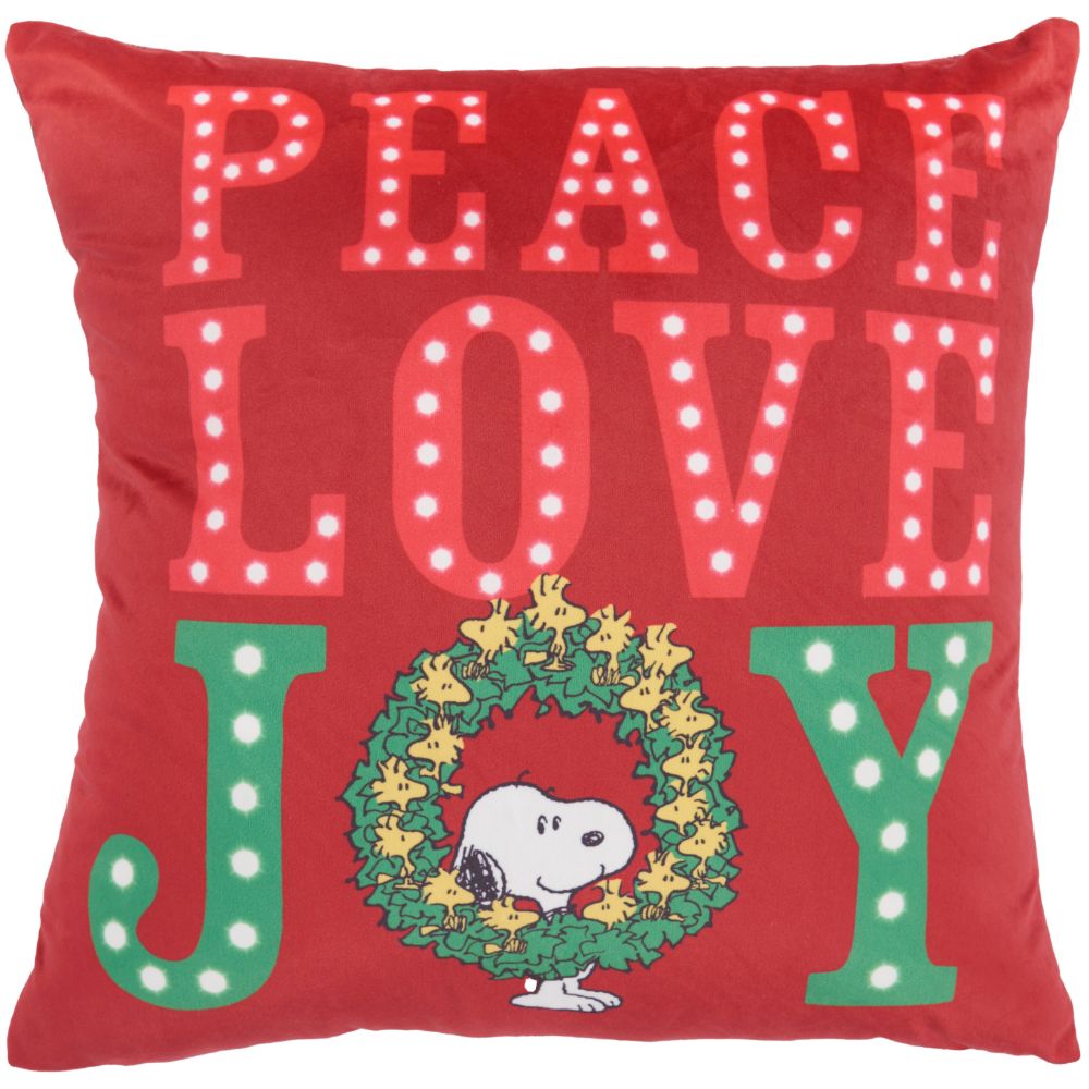 Nourison QY998 Peanuts Pillows Lt Up Peace Love Joy Red Throw Pillows