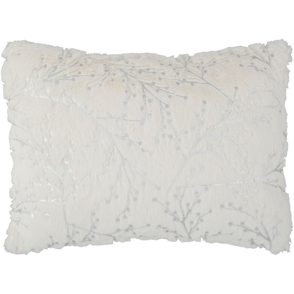 Nourison SN107 Faux Fur Metallic Branches Ivory / Silver Throw Pillows