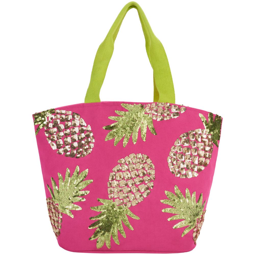 Nourison 0798019082796 Handbags & Crossbody Pineapple Beach Tote Bag Hot Pink Handbags