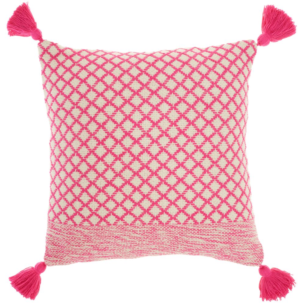 Nourison CN623 Life Styles Latice With Tassels Hot Pink Throw Pillows