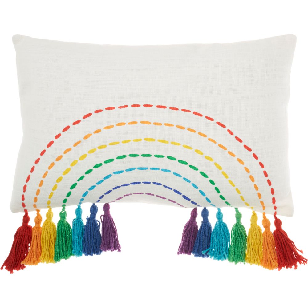Nourison JB013 Plush Lines Rainbow With Tassels Multicolor Throw Pillows
