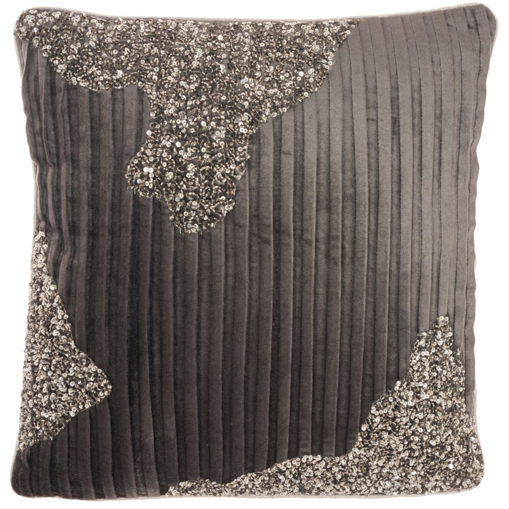 Nourison PN949 Sofia Beaded Pleated Velve Charcoal Pewter Throw Pillows