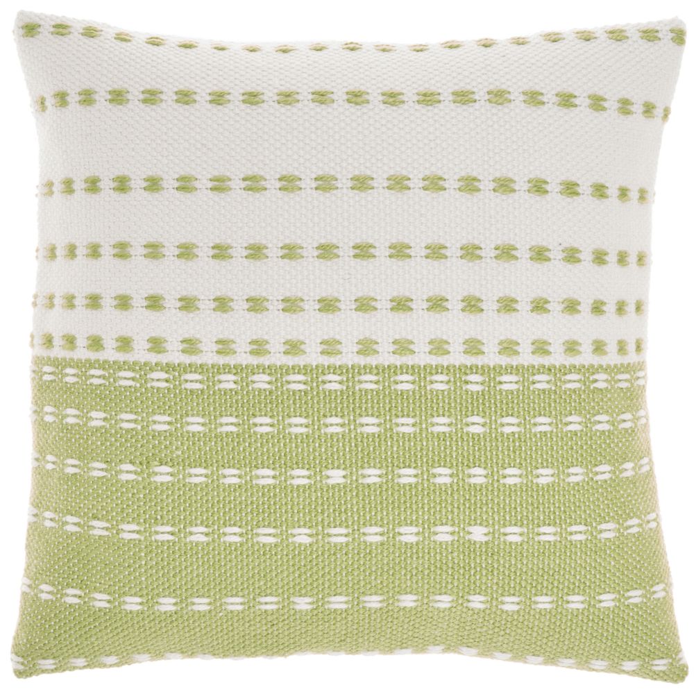 Nourison VJ109 Outdoor Pillows Woven And Stitched Green Throw Pillows