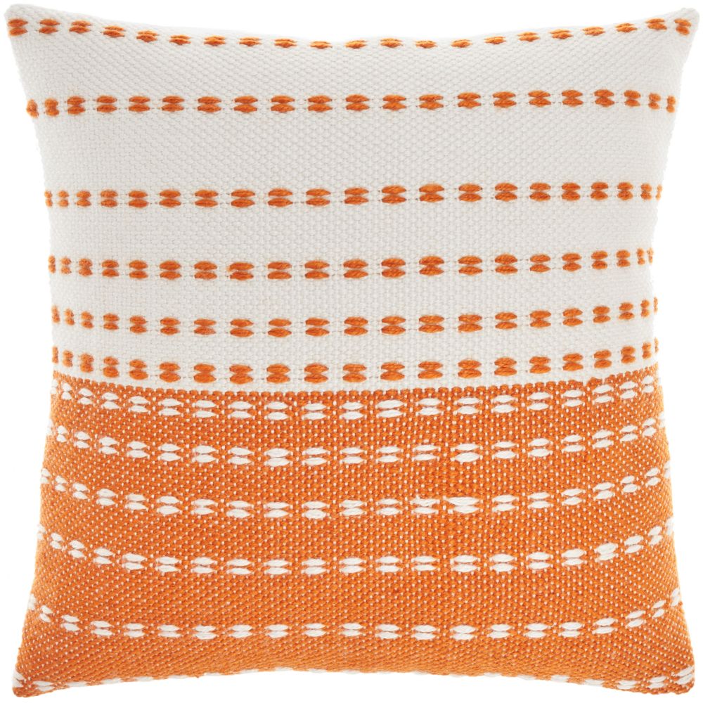 Nourison VJ109 Outdoor Pillows Woven And Stitched Orange Throw Pillows