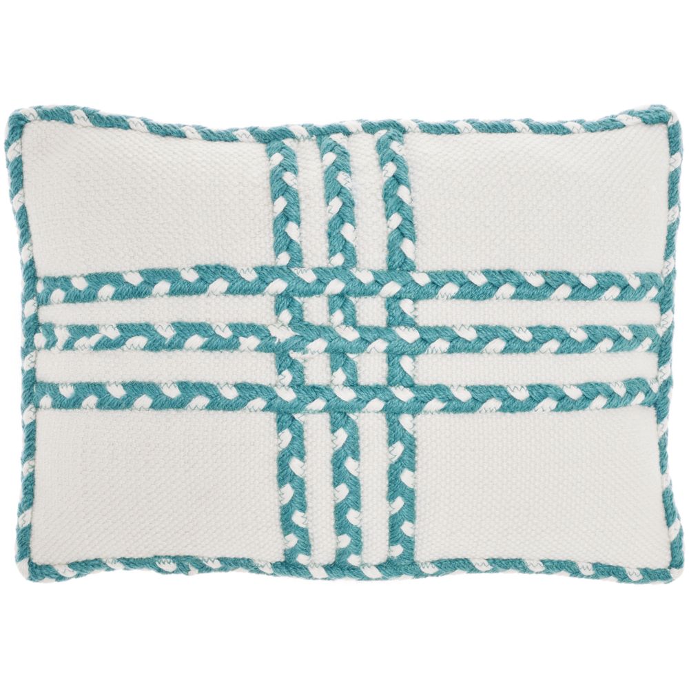 Nourison VJ111 Outdoor Pillows Criss Cross Braids Turquoise Throw Pillows