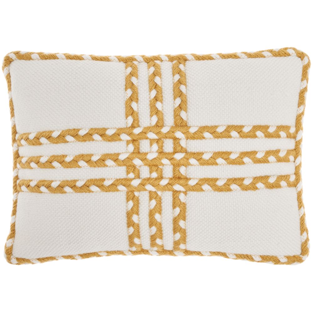 Nourison VJ111 Outdoor Pillows Criss Cross Braids Yellow Throw Pillows