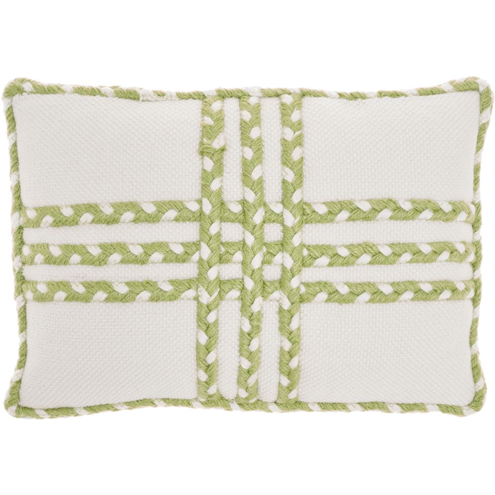 Nourison VJ111 Outdoor Pillows Criss Cross Braids Green Throw Pillows