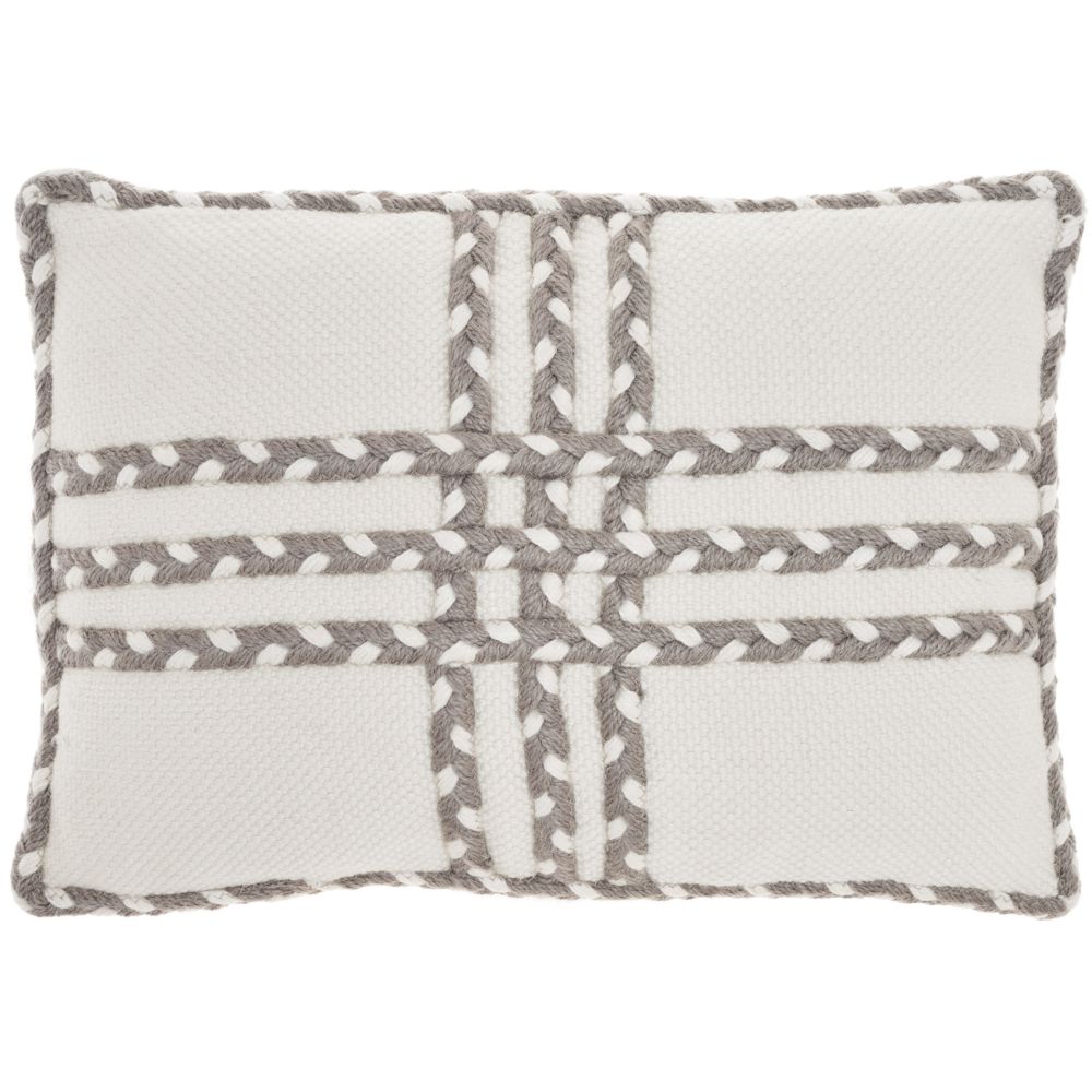 Nourison VJ111 Outdoor Pillows Criss Cross Braids Grey Throw Pillows