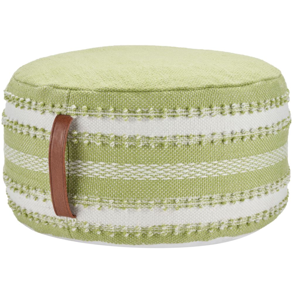 Nourison VJ088 Outdoor Pillows Woven Stripes & Dots Green Poufs