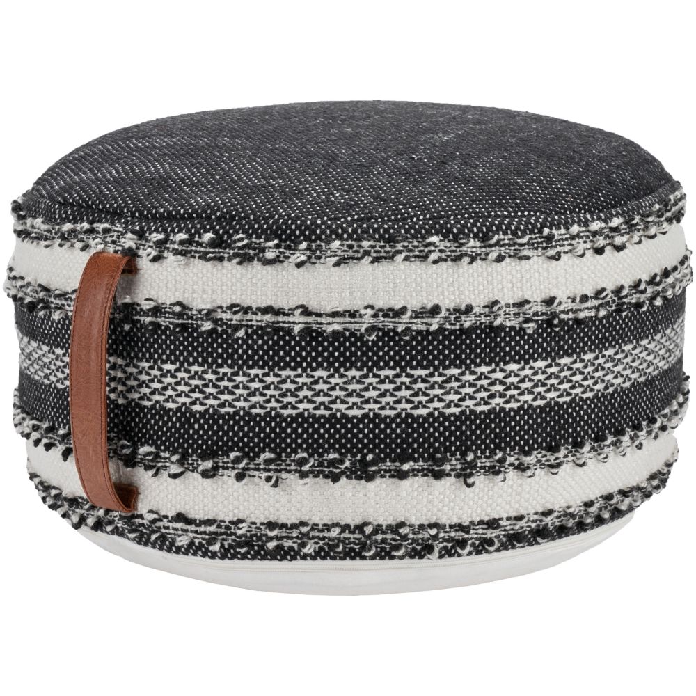 Nourison VJ088 Outdoor Pillows Woven Stripes & Dots Black Poufs