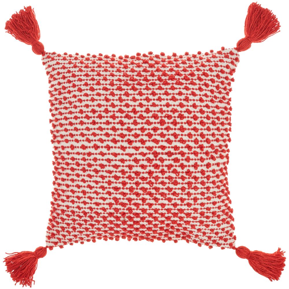 Nourison VJ025 Outdoor Pillows Loops Stripes W / Tass Red Throw Pillows
