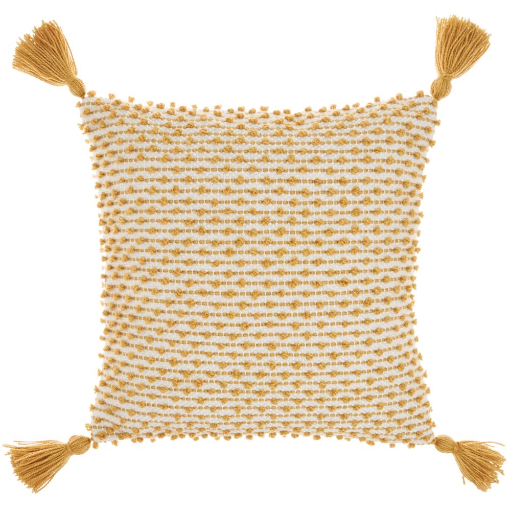 Nourison VJ025 Outdoor Pillows Loops Stripes W / Tass Yellow Throw Pillows