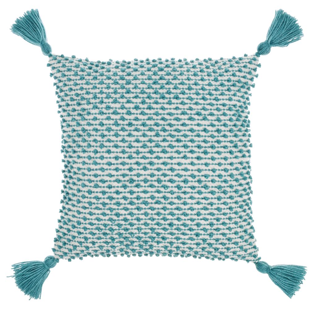 Nourison VJ025 Outdoor Pillows Loops Stripes W / Tass Turquoise Throw Pillows