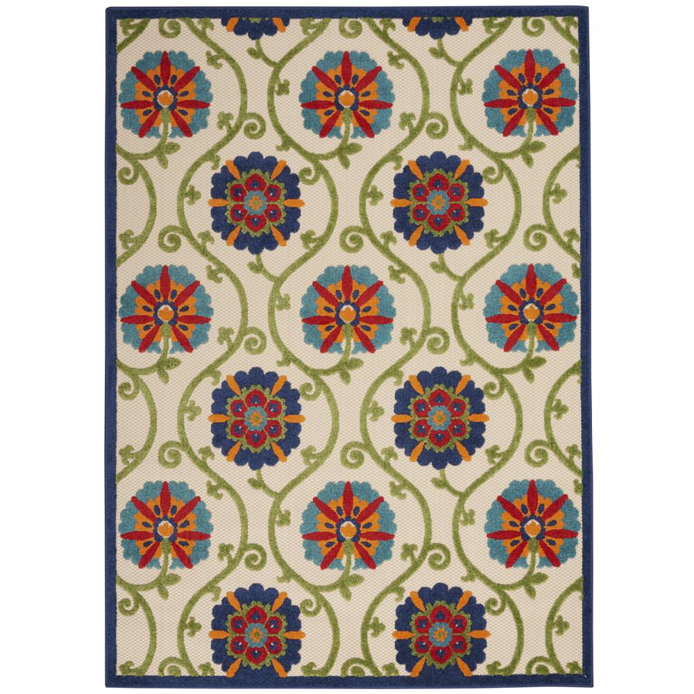 Nourison ALH19 Aloha 3 Ft.6 In. x 5 Ft.6 In. Indoor/Outdoor Rectangle Rug in  Blue/Multicolor