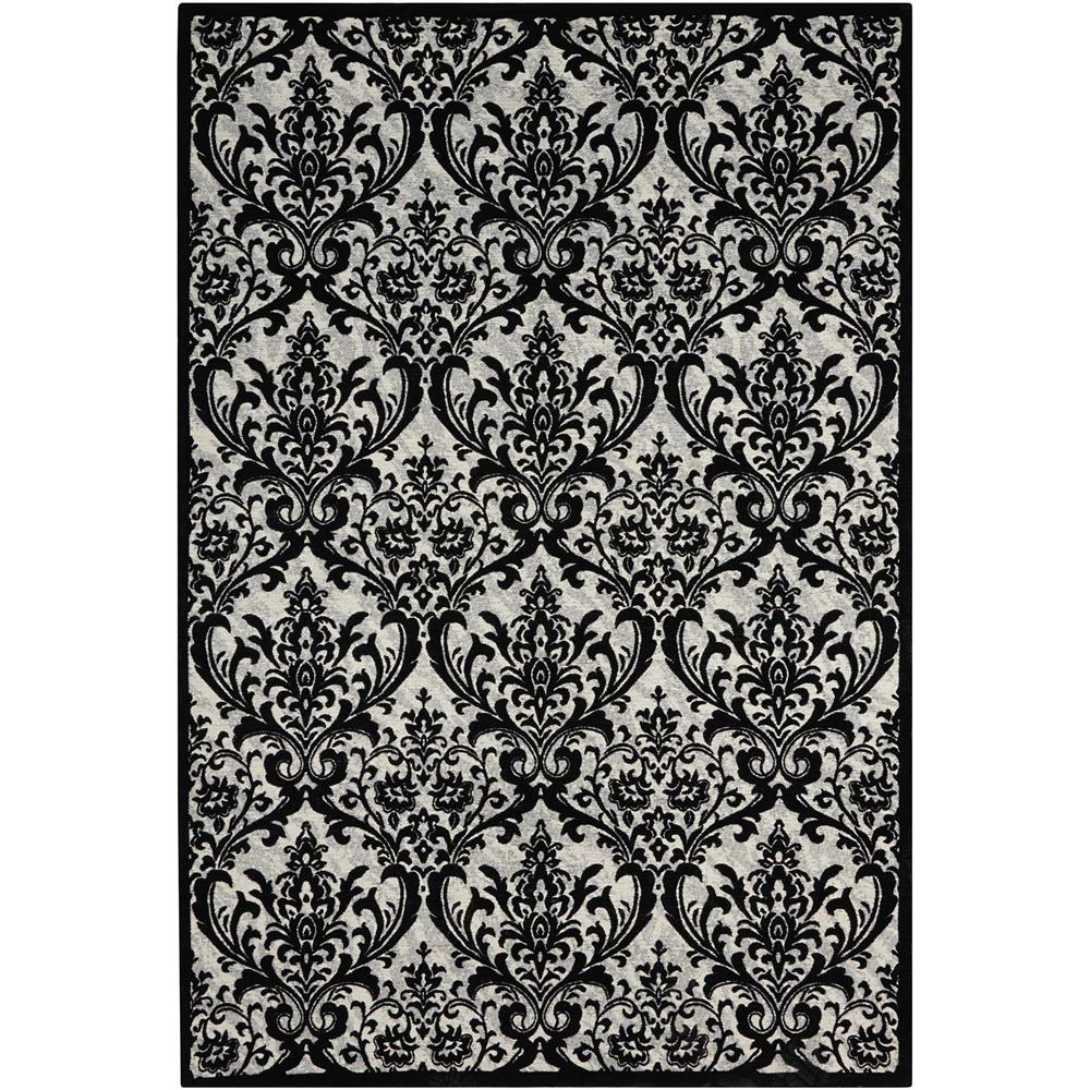 Nourison DAS02 Damask 2 Ft.3 In. x 3 Ft.9 In. Indoor/Outdoor Rectangle Rug in  Black/White