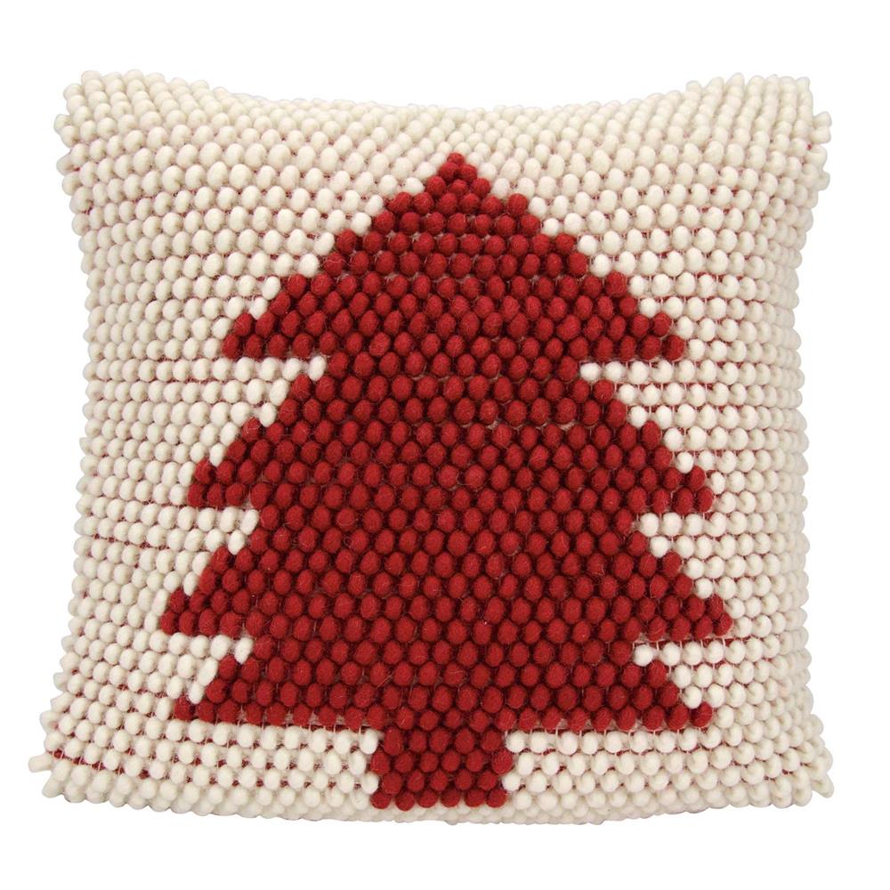 Nourison DC569 Mina Victory Home For The Holiday Christmas Tree Loops Ivory Red Throw Pillow  20" x 20"
