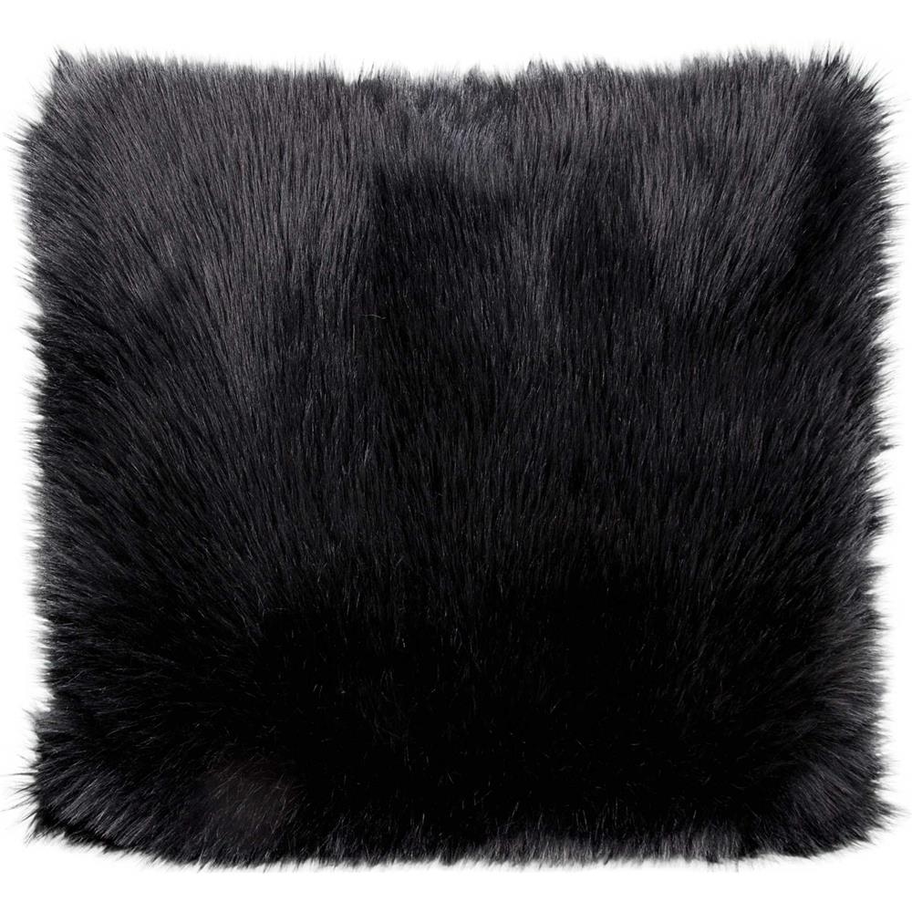 Nourison FL101 Mina Victory Fur Remen Poly Faux Fur Black Throw Pillow  22" x 22"
