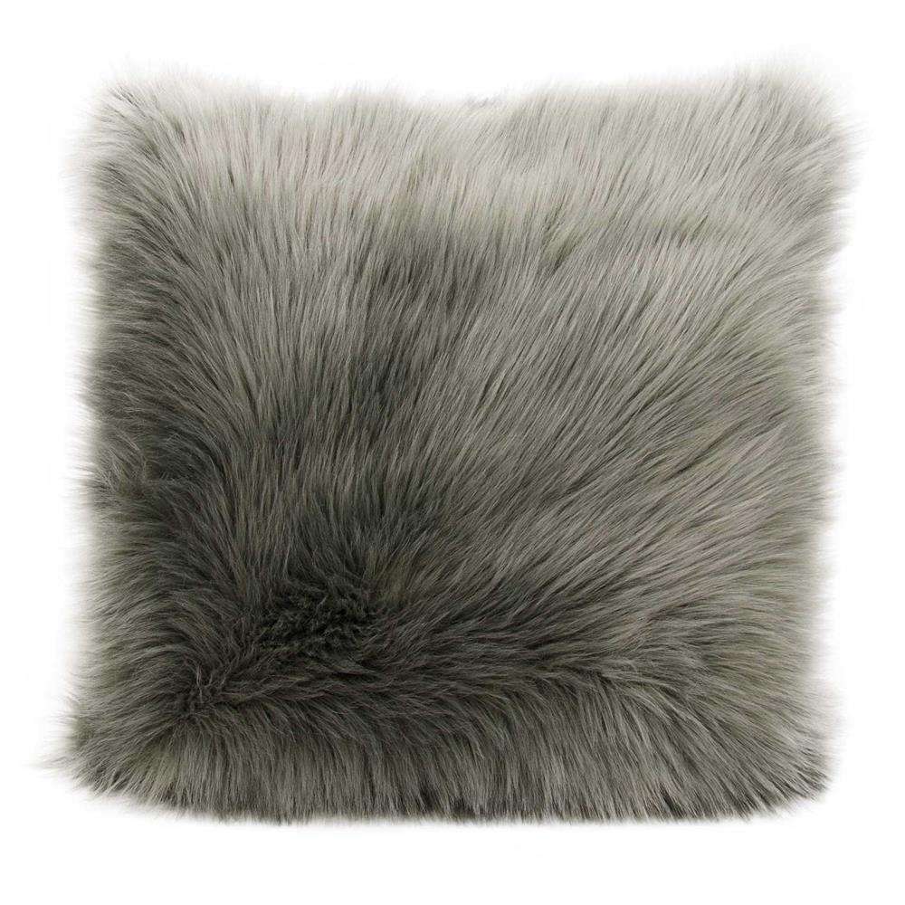 Nourison FL101 Mina Victory Fur Remen Poly Faux Fur Silver/Grey Throw Pillow  22" x 22"
