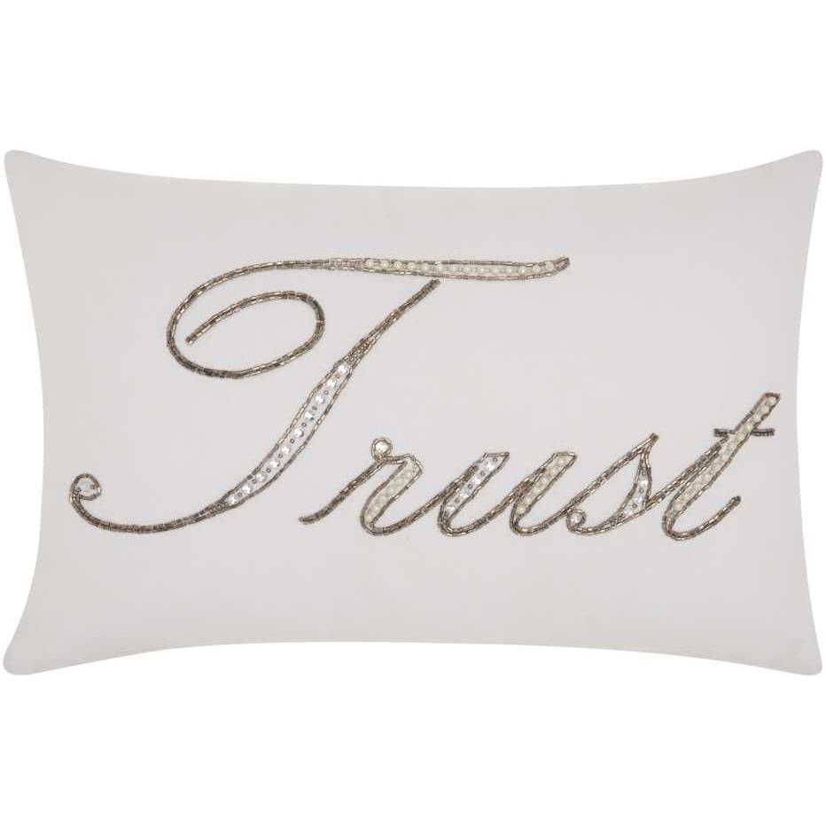 Nourison E2305 Kathy Ireland Beaded "Trust" White Throw Pillow  12" x 18"