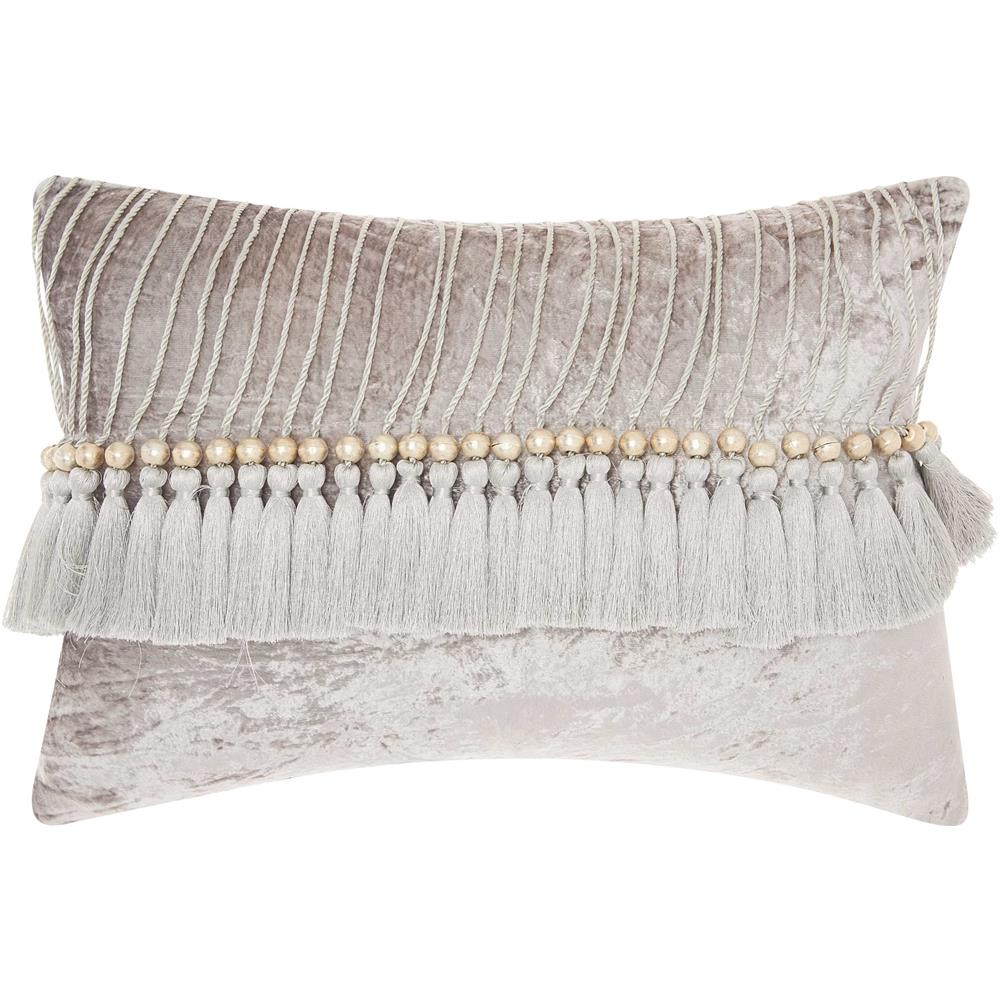 Nourison CS018 Mina Victory Life Styles Velvet Tassels Grey Throw Pillow 14"X20"