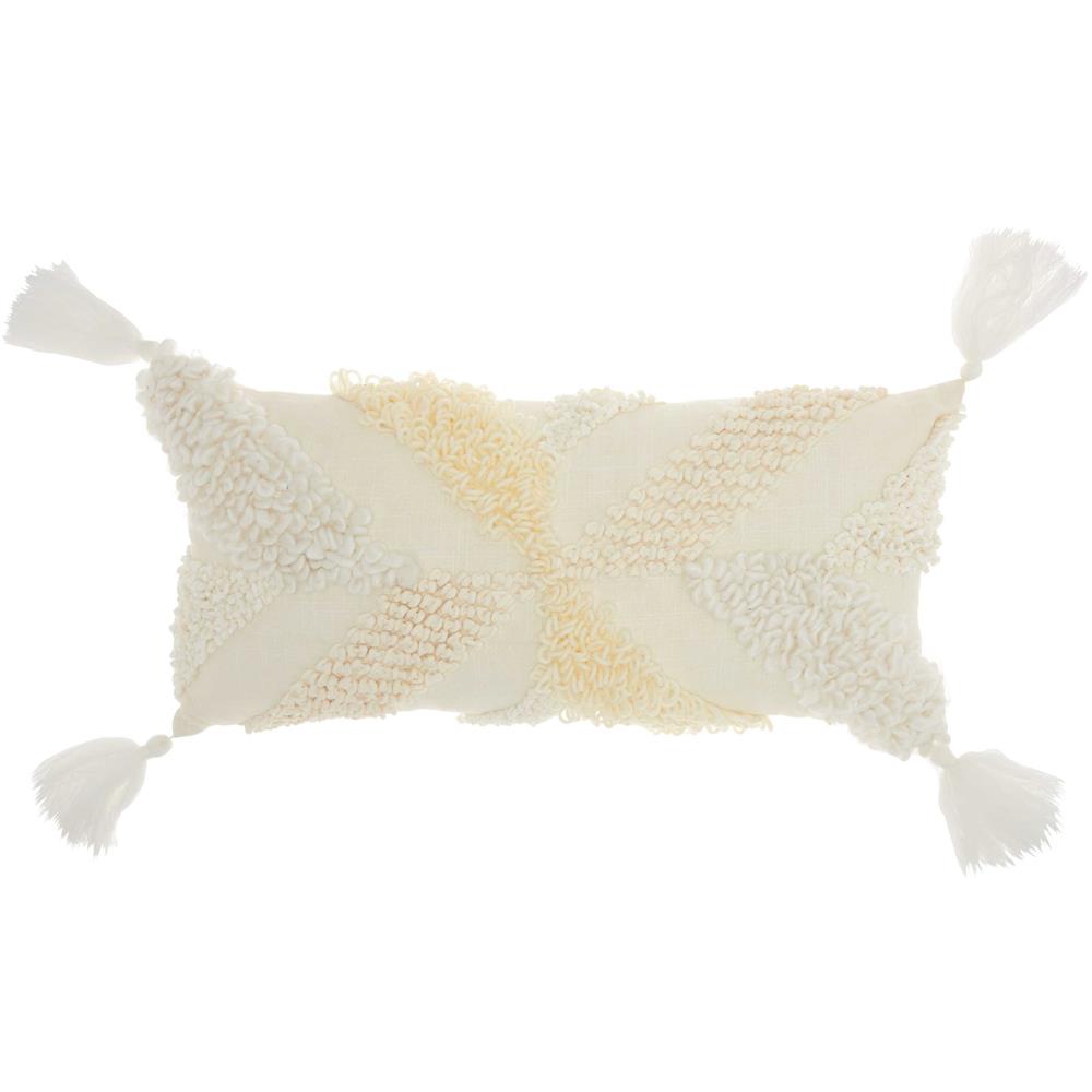Nourison NS861 Mina Victory Life Styles Texture & Tassels Cream Throw Pillow 12" x 24"