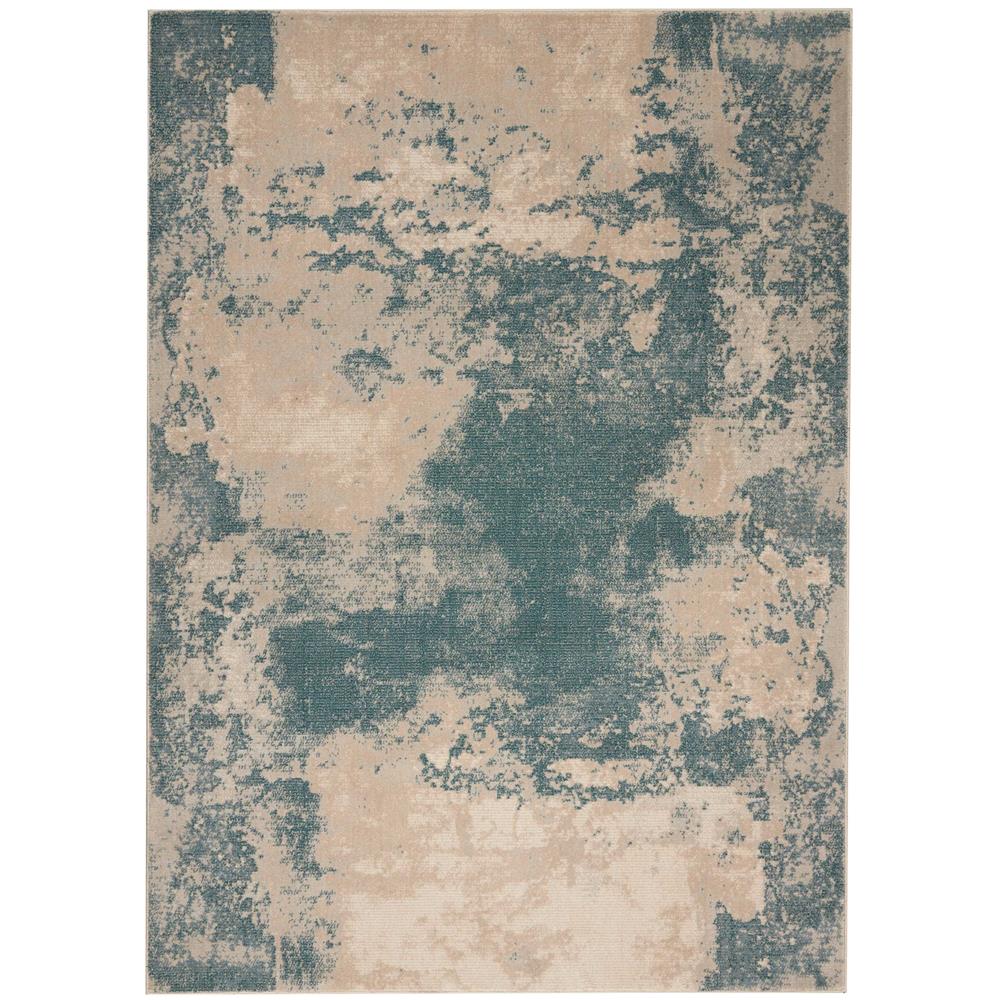 Nourison MAE13 Maxell 5 Ft.3 In. x 7 Ft.3 In. Indoor/Outdoor Rectangle Rug in  Ivory/Teal