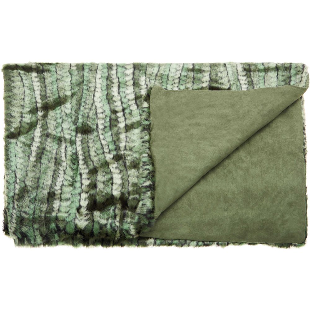 Nourison N9551 Mina Victory Fur Green Stripe Green Throw Blanket 50" x 70"