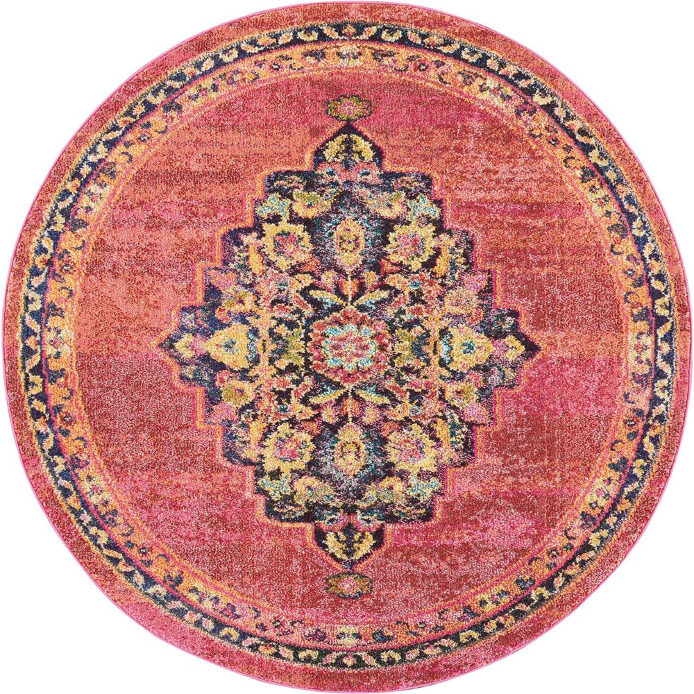 Nourison PST01 Passionate 5 Ft.3 In. x ROUND Indoor/Outdoor Round Rug in  Pink/Flame
